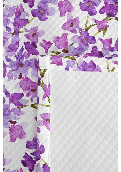 Mor Çiçekli Modern Genç Odası Tek Kişilik Pike Takımı - Lila Beyaz 160x220 Cm Kapitone Yatak Örtüsü Buharlı Nehir Anısı