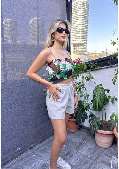 Desenli Crop Top ,kadın Bluz , Büstiyer , Pamuklu Crop Bluz Siyah