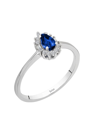 Sirius Baget Pırlanta Ve Damla Safir Taşlı Modern Yüzük 0817R0305