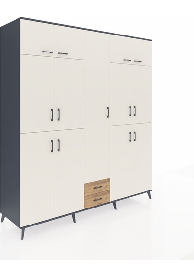Kronos Dolap 10 Raflı 2 Çekmeceli 4 Askılı 220x59x243 Antrasit-aytaşı/çam Aytası/atlas Çam