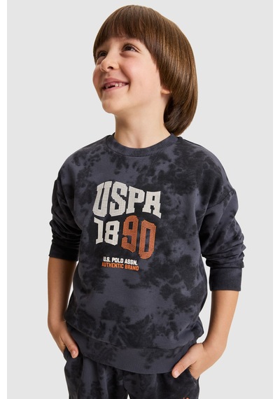 U.S. Polo Assn. Erkek Çocuk Antrasit Bisiklet Yaka Batik Desenli Yazı Baskılı Eşofman Takımı 50334092-vr046 SIYAH
