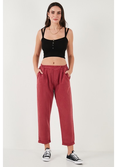 Lela Slim Fit Normal Bel Boru Paça Bayan Pantolon 668Yp5372 Bordo