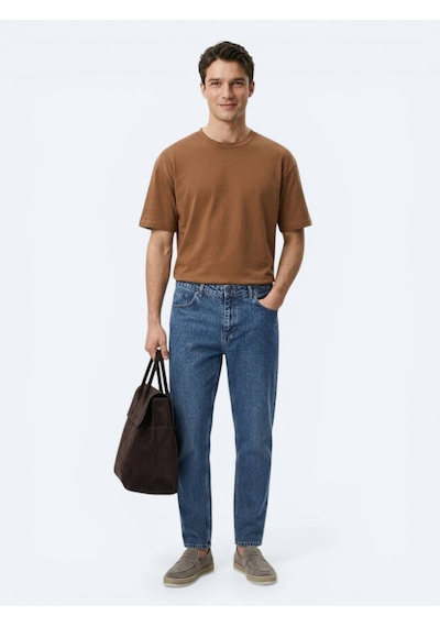 Kip Kahverengi Düz %100 Pamuk T-shirt