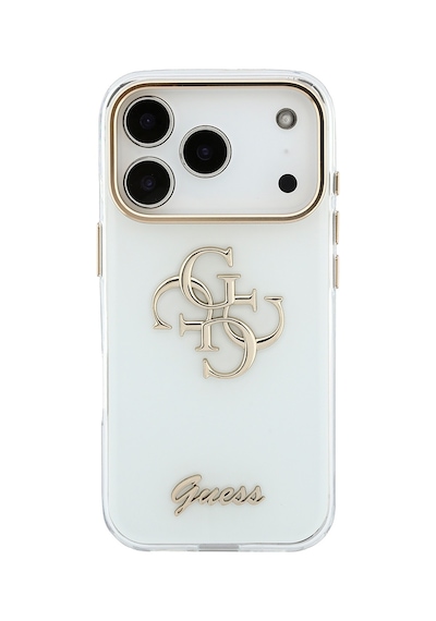 Apple iPhone Uyumlu 18 Pro  Kılıf Guess  Lisanslı Yazı Ve 4g Büyük Metal Logolu Silikon Kapak Beyaz