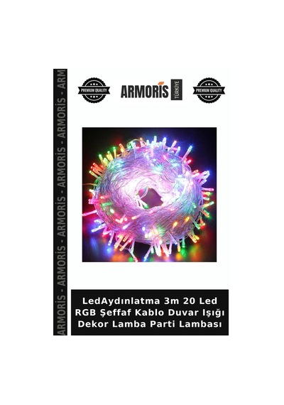 Ledaydınlatma 3m 20 Led Rgb Şeffaf Kablo Duvar Işığı Dekor Lamba Parti Lambası
