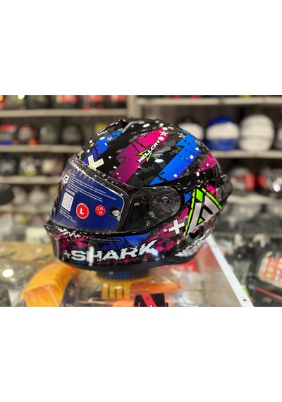 Renkli Cam + Shark Skwal İ3 Hellcat Kask Siyah Mavi