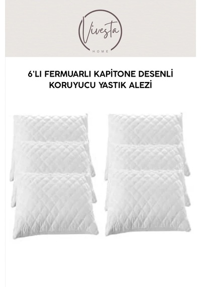 6'lı Fermuarlı Kapitone Desenli Koruyucu Yastık Alezi Hijyenik, Dayanıklı Beyaz