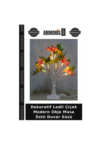 Dekoratif Ledli Çiçek Modern Obje Masa Üstü Duvar Süsü Çok Renkli