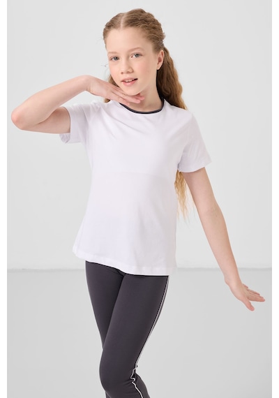 Tommylife Beyaz-antrasit Pamuklu O Yaka Standart Fit Basic İspanyol Paça Kız Çocuk Tayt Takım - 75192 Beyaz