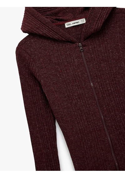 Koton Slim Fit Kapüşonlu Uzun Kollu Dokulu Fermuarlı Hırka Bordo 6wal90047ık Bordo
