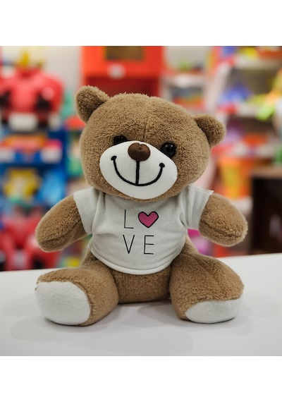Love Tasarım Baskılı Tişörtlü Peluş Ayı Oyuncak Sevgiliye Hediye