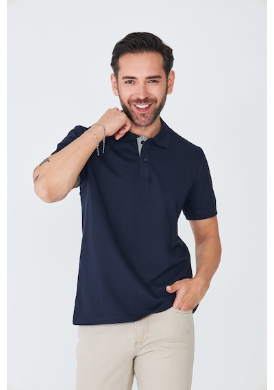 Lacivert Klasik Yaka Çift Düğmeli Polo Yaka T-shirt