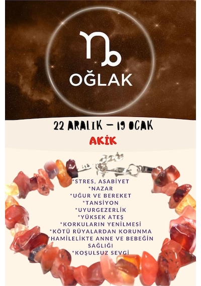 Gümüştel El Sanatları Sertifikalı Oğlak Burcu Burç Bilekliği Turuncu