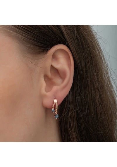 Gümüş Rose Sallantılı Mistik Topaz Kadın Küpe 14 MM-Gümüş