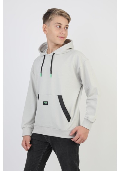 Kapüşonlu Kanguru Cepli 2 İplik Mevsimlik Erkek Çocuk Sweatshirt-90920 Gri