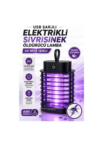 Usb Şarjlı Elektrikli Sivrisinek Öldürücü Lamba Uv Mor Işıklı Sessiz Çalışan Askılı Sinek Kovucu Ev