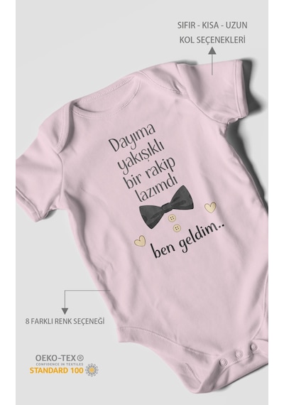 Morivokids Dayıya Özel Kısa Kollu Bebek Body %100 Pamuk Bebe Pembe