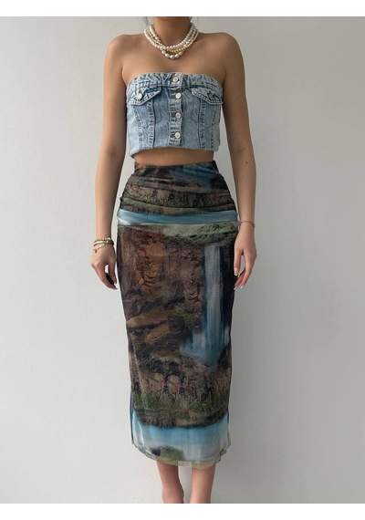 Etiler Collection Lara Transparan Midi Etek Desenli