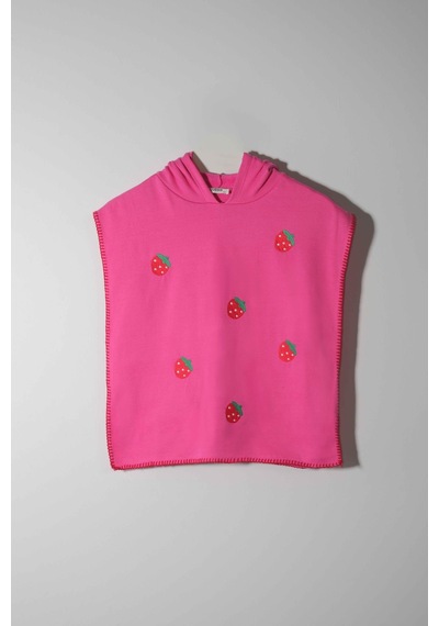 Luess Kız Çocuk Pembe Çilek Baskılı Panço-pembe