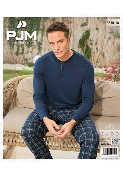 Pijamoni Erkek Düğme Yaka Uzun Kol Mevsimlik Pijama Takımı 6810/18 - 1 Adet Lacivert