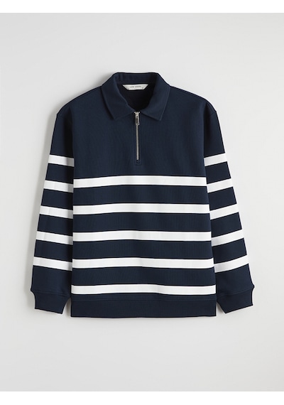 Lcw Vision Lacivert Polo Yaka Çizgili Erkek Kalın Sweatshirt