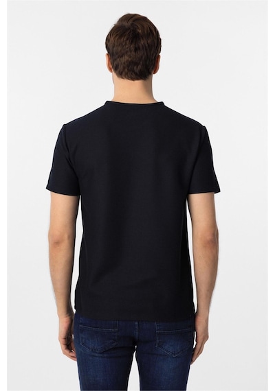 Süvari Lacivert Slim Fit Armürlü Bisiklet Yaka Tişört-37338 Lacivert
