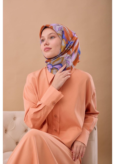 Silk Home Olinda İpek Eşarp 47003-18 Soluk Turuncu, Saks, Mor, Leylak, Hardal