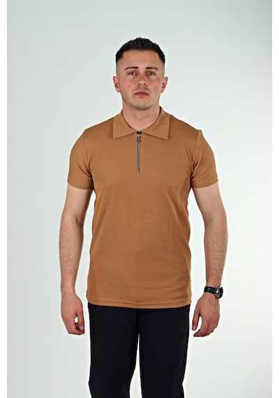 Eg38 Yarım Fermuar Polo Yaka Tşört Taba Taba