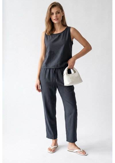 Mixray 2152 Kadın Bisiklet Yaka Bluz Beli Lastikli Pantolon Takım Füme