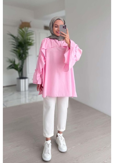 Kahijab Fırfır Detay Gömlek - Pembe Pembe