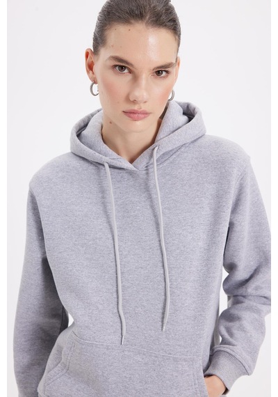 Tudors Kadın Relax Fit Rahat Kesim Pamuklu Kapüşonlu Kanguru Cepli Gri Sweatshirt-39935 Gri