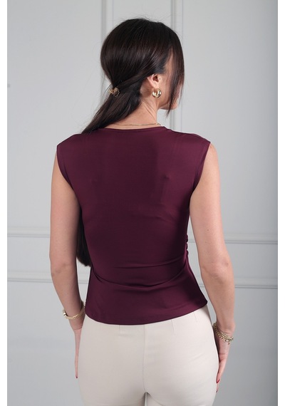 By Saygı Kadın Kruvaze Yaka Toka Detaylı Likralı Cotton Bluz Mürdüm