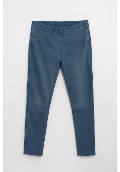 Kadın Yüksek Bel Beli Lastikli Mavi Tayt Jean Pantolon Mavi