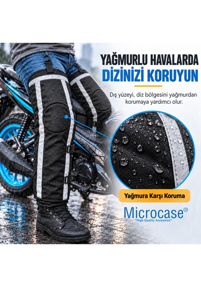 Microcase Su Geçirmez Ayarlanabilir Reflektörlü Rüzgar Ve Yağmura Karşı Diz Ve Bacak Koruyucu Seti Al7039 Large Siyah