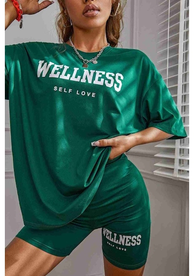 Merry See Wellness Baskılı Soft Kısa Kollu Şortlu Alt Üst Takımı Yeşil 001