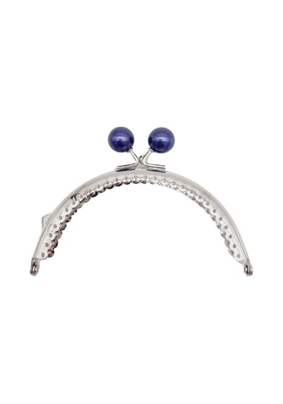 Angel Çanta Aksesuar 10.5 Cm Gümüş Metal Lacivert Toplu Oval Cüzdan Klipsi Çanta Bursu Model 2