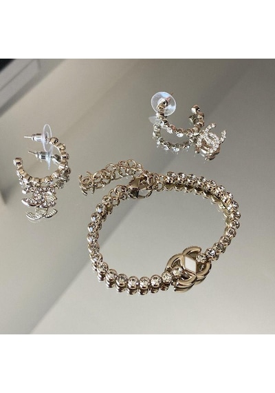 Zirkon Taşlı Gold Çelik Set Çok Renkli