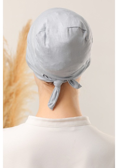 Melodi Scarf Bağlamalı Dikişsiz Çapraz Bone Açık Gri Açık Gri