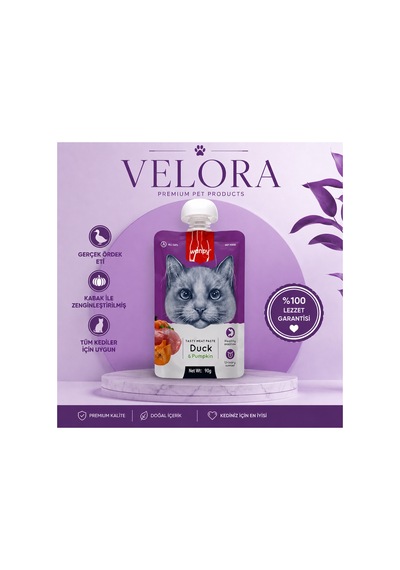 Velora Ördek Ve Balkabaklı Kedi Ödül Maması Likit Kedi Çorbası 90 Gr Tüm Kediler İçin - 885815013