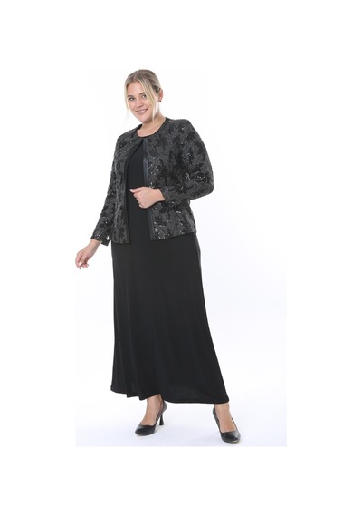 Ladies First Büyük Beden 3805 Siyah Ceket+elbise Takım 001