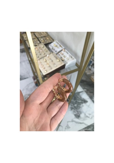 Özel Seri Gold Detaylı Küpe Kahverengi