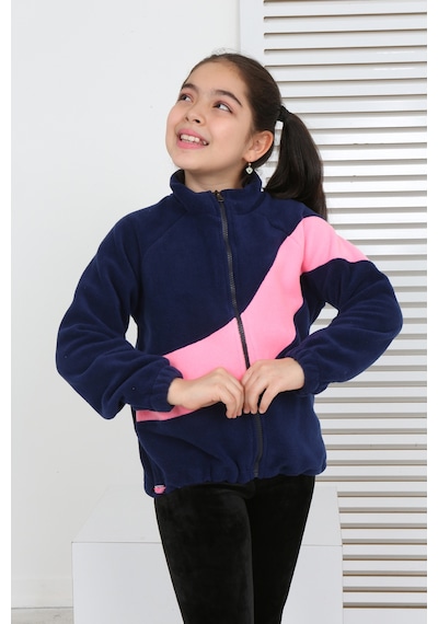 Toontoy Kız Çocuk Dik Yaka Fermuarlı Renk Bloklu Reglan Kol Polar Hırka - Beli Ayarlanabilir Lastikli Lacivert Toontoy Kız Çocuk Dik Yaka Fermuarlı Renk Bloklu Reglan Kol Polar Hırka - Beli Ayarlanabilir Lastikli Lacivert