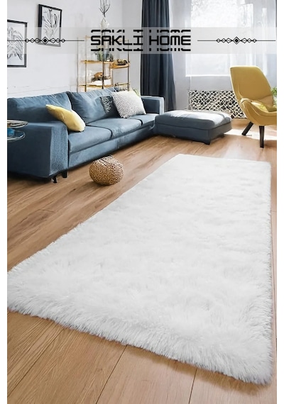 Beyaz Post Peluş Yumuşak Yıkanabilir Kaymaz Dot Taban Salon Koridor Çocuk Halısı Beyaz