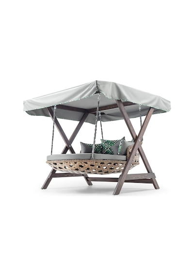 Dominik Swing Ahşap Rattan Salıncak Dış Mekan Bahçe Balkon Ceviz