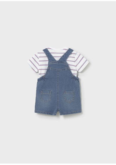 Erkek Bebek Denim Kısa Tulum Tişört Takım 1623 Mavi