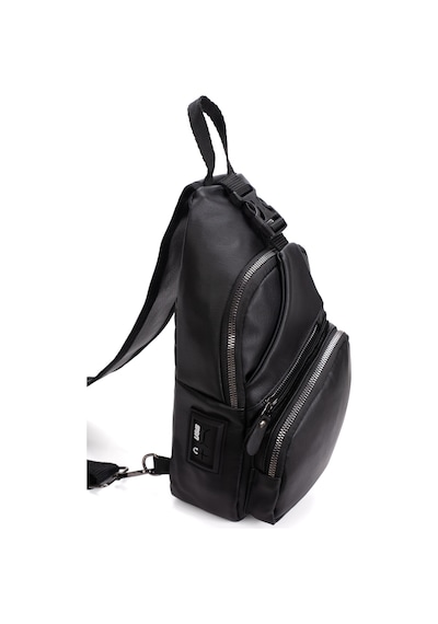 Newısh Polo Accessorıes Unisex Siyah Su Geçirmez Yıkama Deri Usb Ve Kulaklık Girişli Çapraz Omuz Ve Göğüs Yürüyüş Çantası Siyah