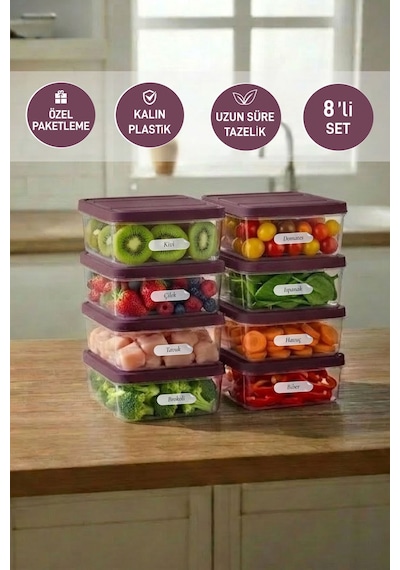 Selka Home 8 Adet 0.5 Lt. Nora Organizer  Buzdolabı Buzluk Düzenleyici Saklama Kabı