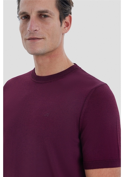 Sabri Özel Erkek Bordo Dar Kesim Slim Fit Viskon Triko Bisiklet Yaka Tişört