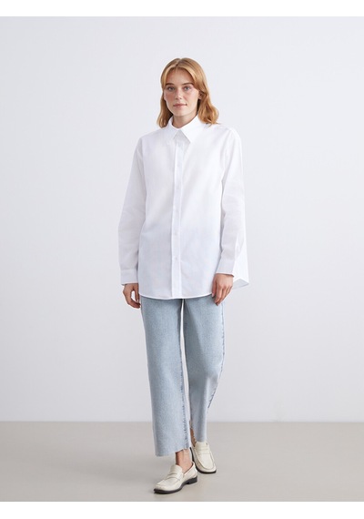 Lcw Modest Ekru Oversize Kadın Gömlek Tunik