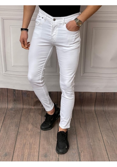 Modefendi Skinyfit Yüksek Kalite Likralı Kot Pantolon Beyaz